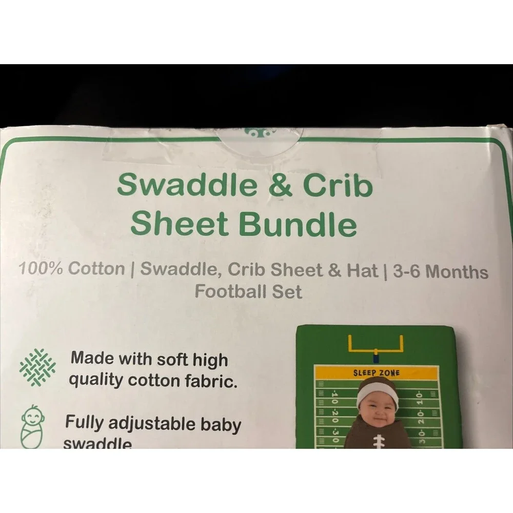 New Cuddle Club Swaddle & Crib Sheet Football Set Size Large 3-6 Mos Gift $40